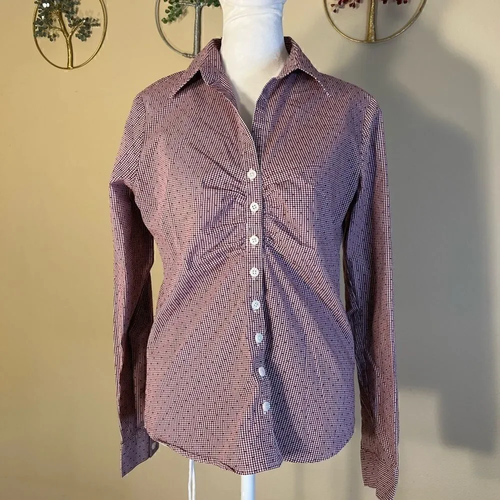 Van Heusen Stretch Berry and White Pin Check Pattern Long Sleeve Button Down S